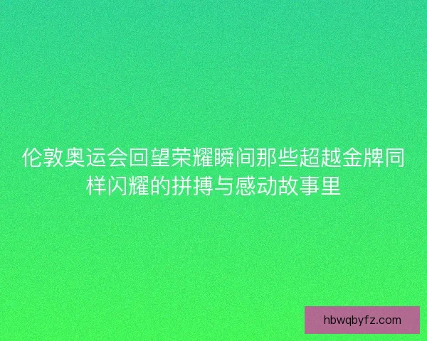 伦敦奥运会回望荣耀瞬间那些超越金牌同样闪耀的拼搏与感动故事里